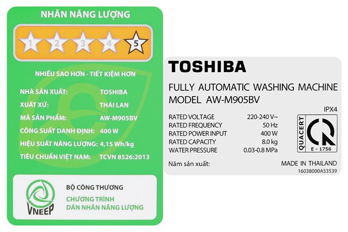 Máy giặt TOSHIBA Lồng đứng 8 kg AW-M905BV (MK)